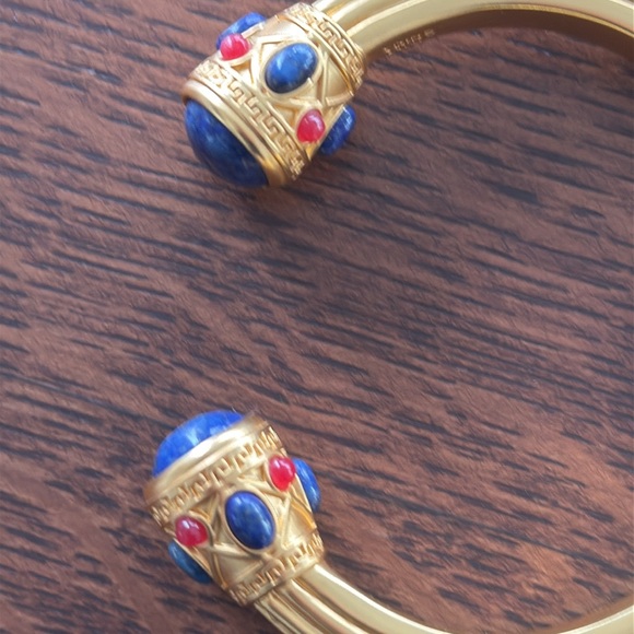 PJM China Gold Tone Greek Key Lapis Ruby Bracelet - Picture 3 of 8